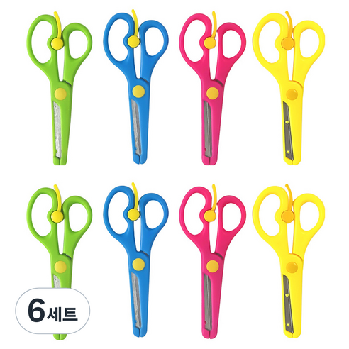 동아피엠에스 플라스틱 둥근 가위 4종 x 2p, 그린, 블루, 핑크, 옐로우, 6세트
