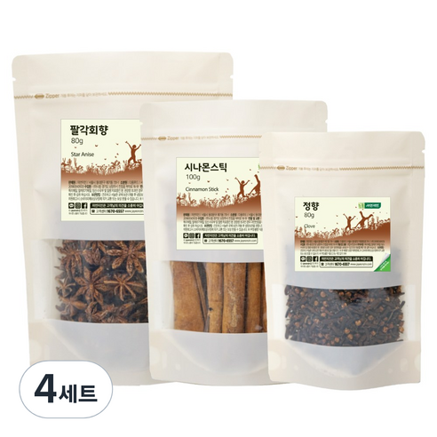 자연지인 뱅쇼재료 세트 시나몬스틱 100g + 정향 80g + 팔각향 80g, 260g, 4세트