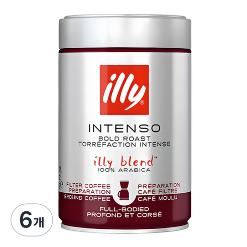일리 인텐소 볼드 로스트 필터 그라운드 원두, 250g, 커피메이커, 6개