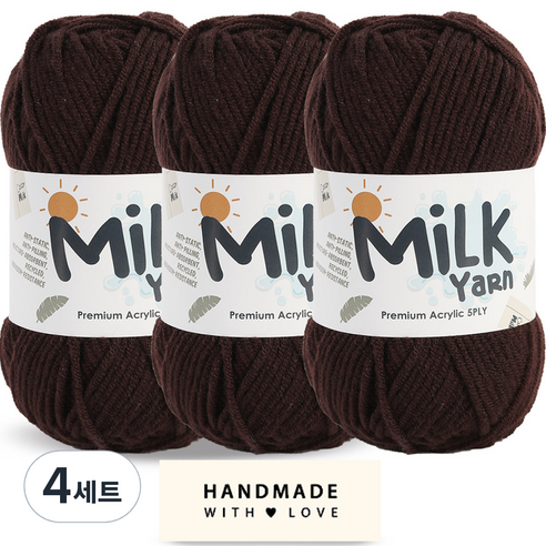 니뜨 밀크얀 뜨개실 50g x 3p + 코튼라벨 세트, 16다크브라운, 4세트