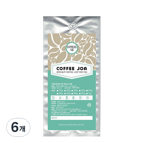 COFFEEJOA EXPRESS 100 분쇄 커피, 에스프레소 모카포트(가정용), 200g, 6개