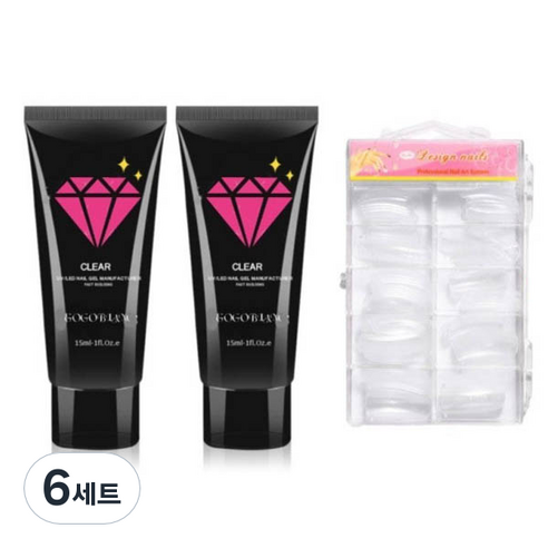 고고블랑 네일연장 폴리젤 30ml 세트, 폴리젤 화이트 2p + 연장팁 일반형 100p + 구성품 3종, 6세트