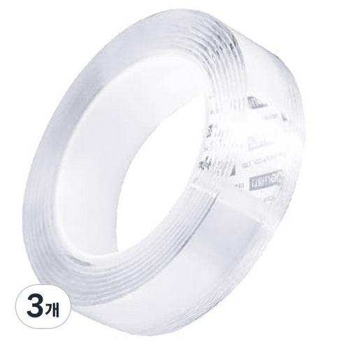 델리 착붙 실리콘 양면테이프 좁은폭 두께 2mm, 투명, 3개