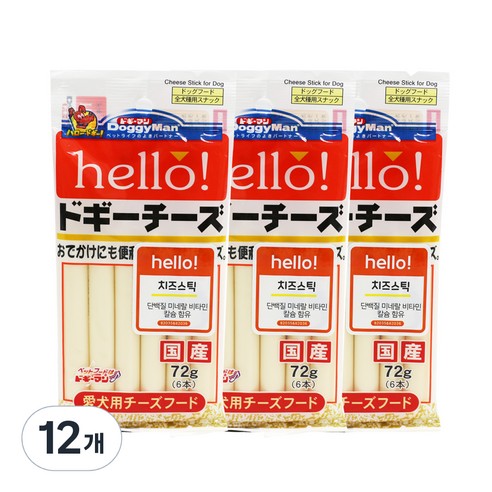 도기맨 헬로 치즈 스틱 강아지 간식 6p, 치즈맛, 72g, 12개