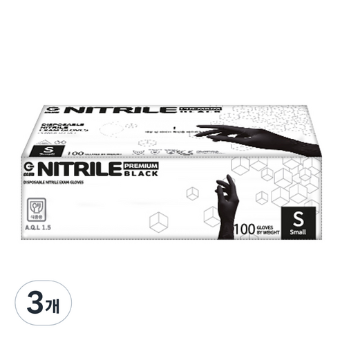 지클럽 프리미엄 고중량 니트릴 장갑 100p, 블랙, 소(S), 3개