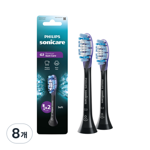 필립스 G3 프리미엄 잇몸 케어 칫솔모 블랙, HX9052/91, 8개