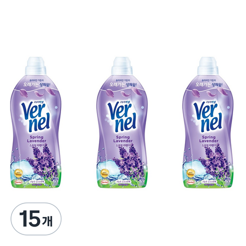 버넬 고농축 섬유유연제 스프링 라벤더 본품, 1.8L, 15개