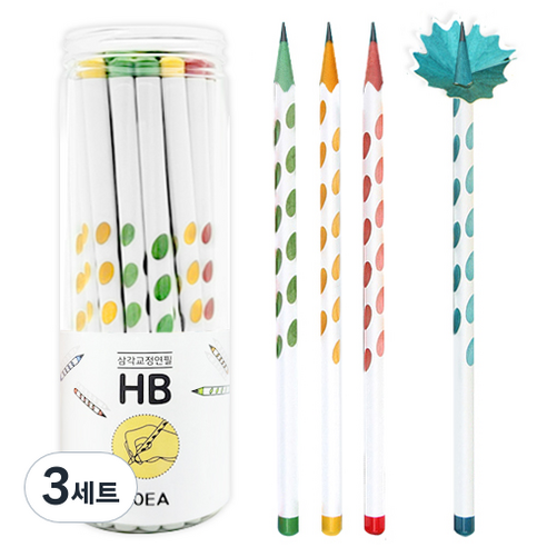 다다 플라워 교정용 삼각그립연필 HB, 4색 혼합색상, 90개