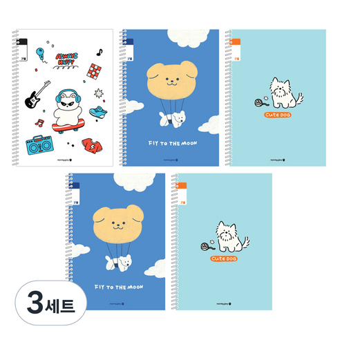 모닝글로리 채움노트 초등 스프링 노트 3-6 무제 21줄 3종 + 랜덤발송 2p 세트 A, 락스타고양이, 날아라강아지, 큐트독, 3세트