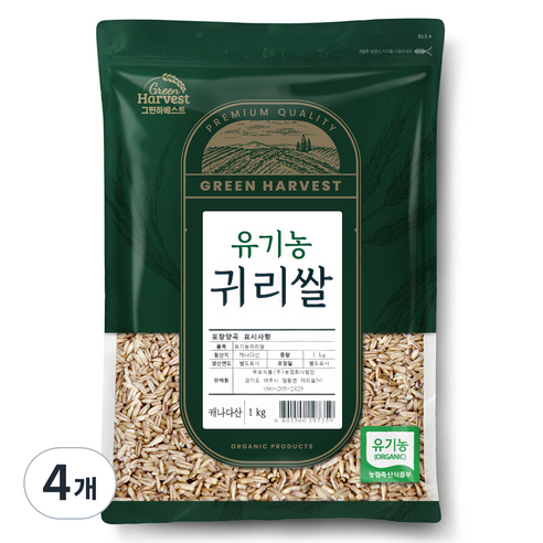 그린하베스트 캐나다산 유기농 귀리, 1kg, 4개