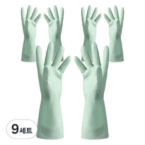 모나홈 예쁘고 편리한 다용도 라텍스 고무장갑 양손착용 세트, 페일그린, 대(L), 9세트