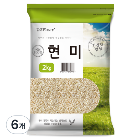 건강한밥상 국산 현미, 2kg, 6개