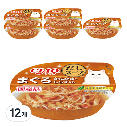 챠오츄르 이나바 고양이 다시스프컵, 참치&게맛살&치어, 60g, 12개