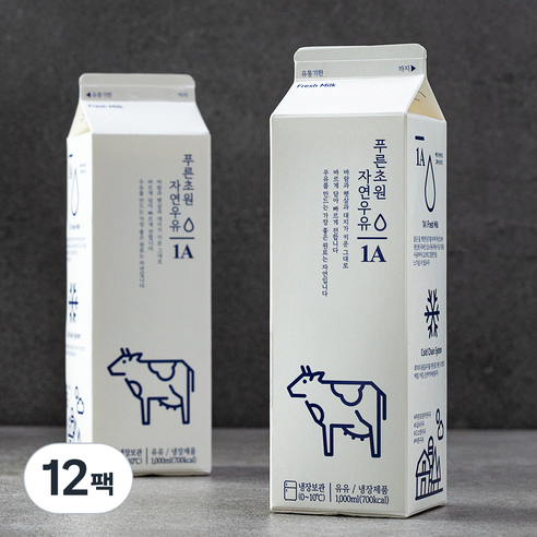 부산우유 푸른초원 자연우유 1A, 1000ml, 12팩