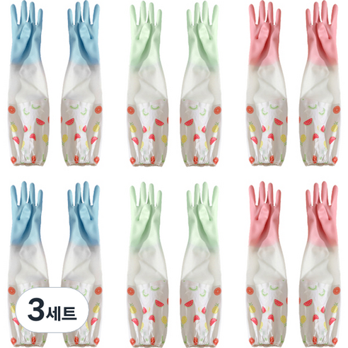 블럭마트 주방용품 밴드형 긴 고무장갑 양손 6종 세트, 대(L), 랜덤발송, 3세트