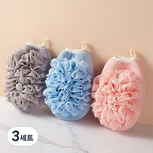 올웨일리 양면 샤워 핸드타월 22 x 13 x 1 cm TSP1692 3종 세트, 혼합색상, 3세트