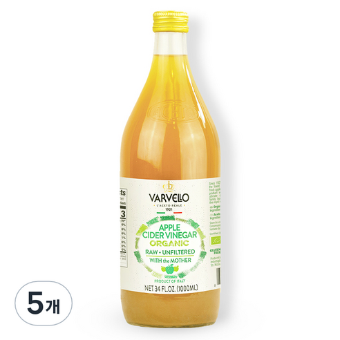 발베로 유기농 애플 사이다 비네거, 1L, 5개