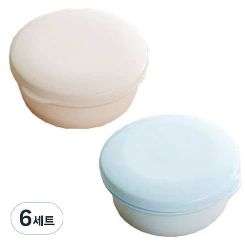 리버그린 파스텔 휴대용 비누케이스 원형, 블루 + 화이트, 6세트