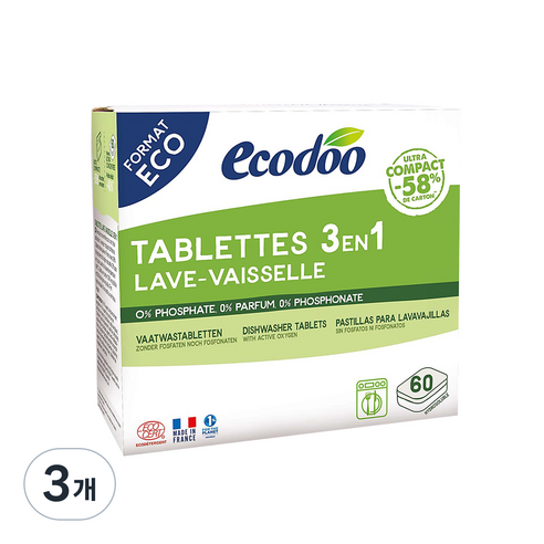 에코두 타블렛 3in1 식기세척기세제 60p, 720g, 3개