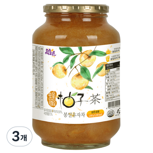 다미즐 봉밀 꿀 유자차, 2kg, 3개, 1개입