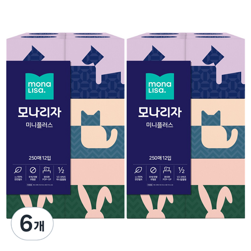 벨라지오 미니플러스 천연펄프 미용티슈 250매, 12개입, 6개