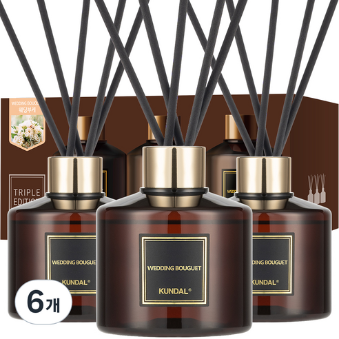 쿤달 퍼퓸 디퓨저 + 섬유 리드스틱 세트, 웨딩부케, 200ml, 6개