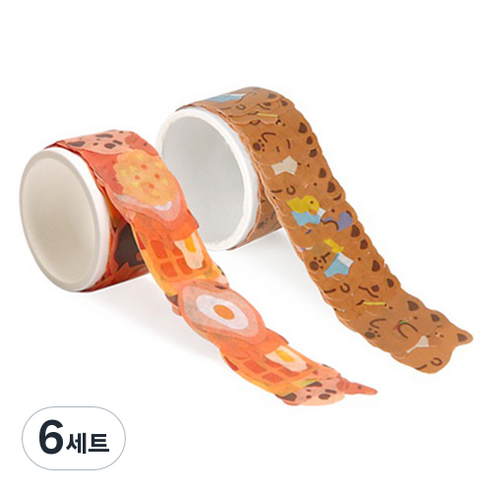 인디케이 마스킹 테이프 베어나들이 + 베이커리 세트 1.8 x 1.8 cm, 혼합색상, 6세트