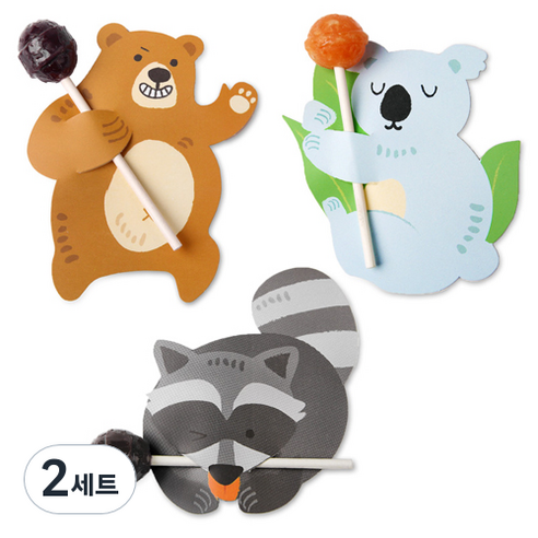 인디케이 애니멀 막대사탕 3종 페이퍼 120set, 혼합 색상, 2세트