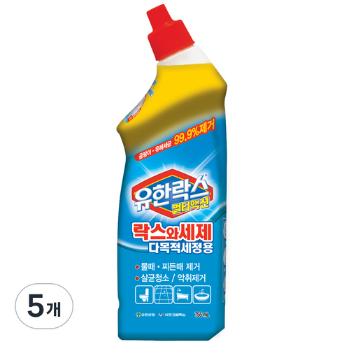 유한락스 멀티액션 락스와세제 다목적세정용, 755ml, 5개