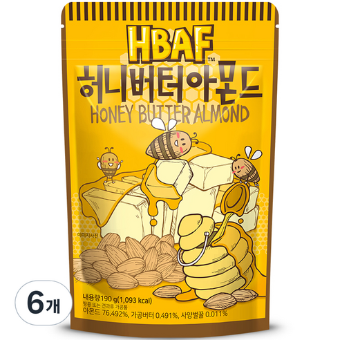 HBAF 허니버터 아몬드, 190g, 6개