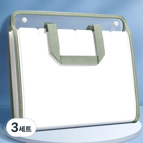 올인셀 다용도 가로 아코디언 파일 13칸 A4 + 스티커 세트, 그린(파일), 3세트
