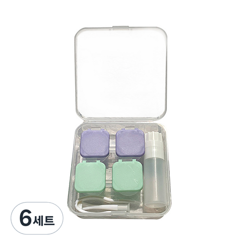 알럽뷰 휴대용 콤팩트 렌즈케이스 2p + 보관함 + 집게 2p 세트, 스퀘어 퍼플그린, 6세트
