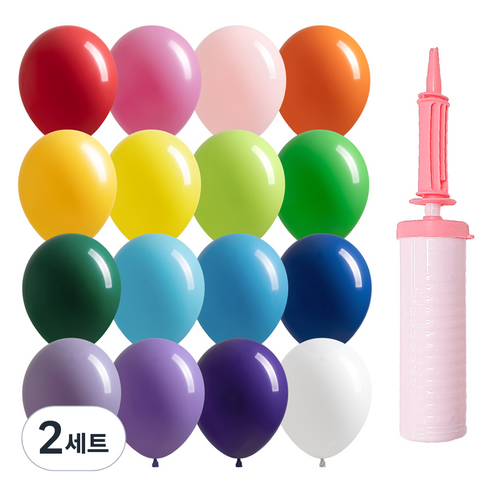 조이파티 조이벌룬 레인보우 풍선 30cm 100p + 손펌프 세트, 풍선(랜덤발송), 손펌프(마카롱핑크), 2세트