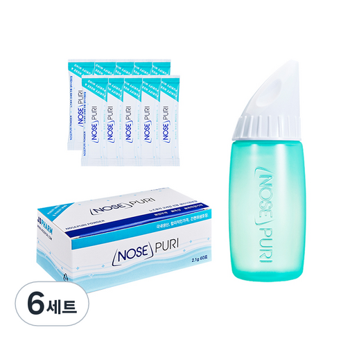 노즈퓨리 성인용 수동식 코세정용 키트 + 코세정용 분말 60p, 6세트
