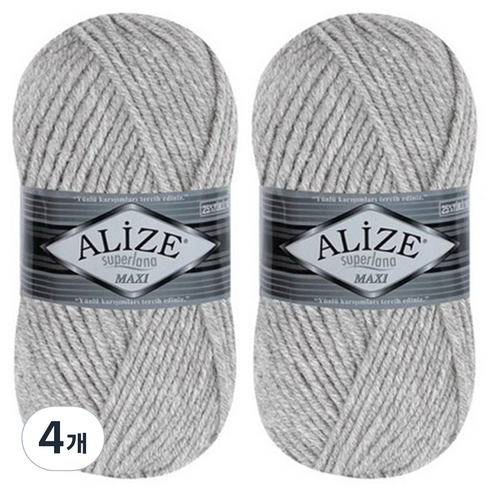 alize 슈퍼라나 맥시 뜨개실, 4개, 21 연그레이
