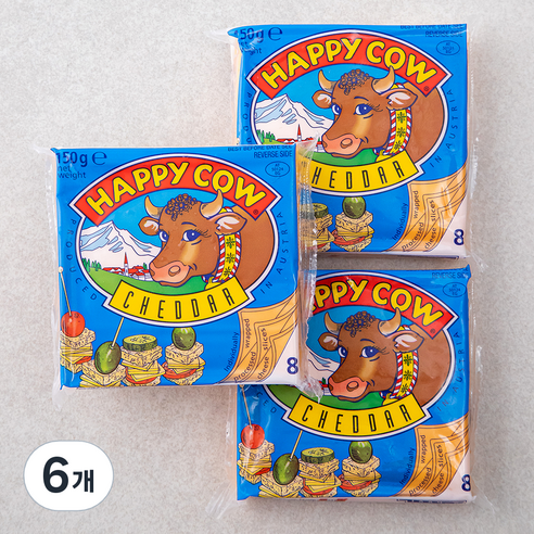 해피카우 체다 슬라이스 치즈, 18.75g, 8개입, 6개
