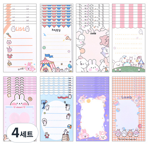 OON 접착식 애니멀 프랜즈 체크리스트 메모지 8종 x 100p 세트, 혼합색상, 4세트