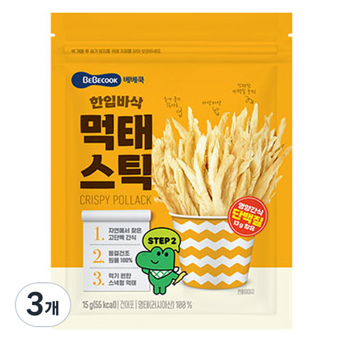 베베쿡 한입 바삭 먹태스틱, 먹태맛, 15g, 3개
