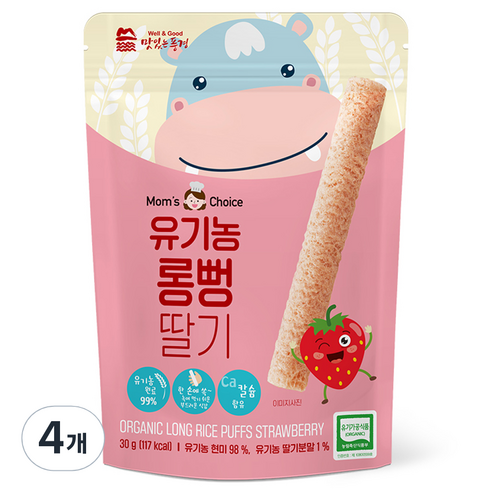 맛있는풍경 유기농 롱뻥, 딸기맛, 30g, 4개