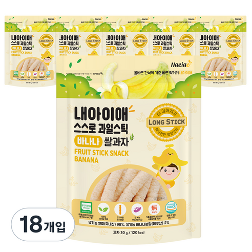 내아이애 유기농 스스로 과일 롱스틱, 바나나, 30g, 18개