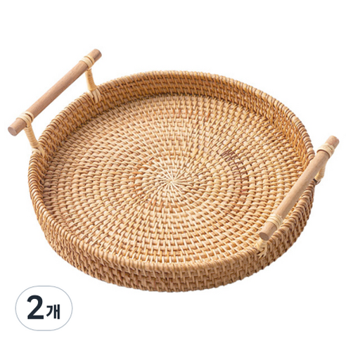 피키픽스 라탄 원형 트레이 24cm, 브라운, 2개
