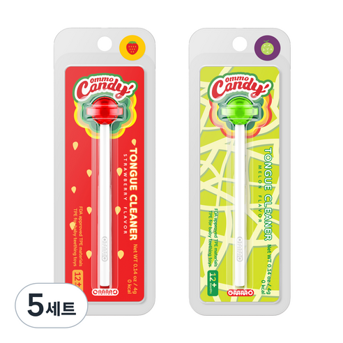 옴모 캔디 유아 혀클리너 2종 세트, 딸기, 멜론, 5세트, 2개