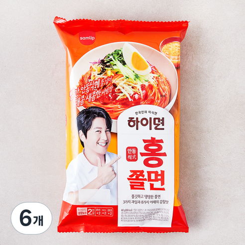 삼립 하이면 안동식 홍 쫄면 2인분, 462g, 6개