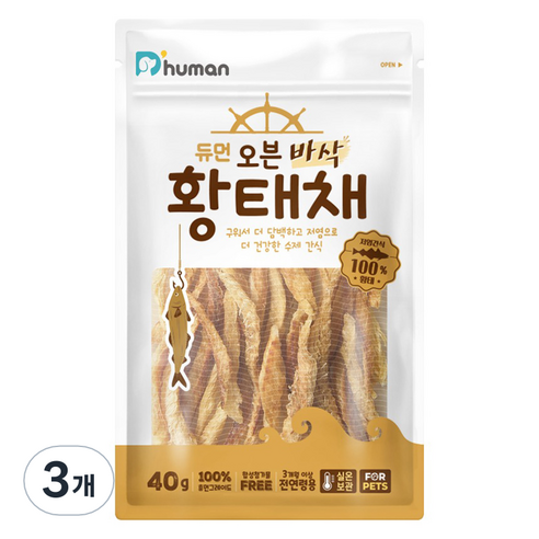 듀먼 강아지 오븐 바삭 저염 수제간식, 황태, 40g, 3개