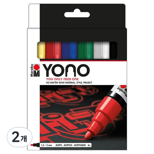 YONO 페인트마카 B 세트 1.5~3mm MB124004002, 6색, 2개
