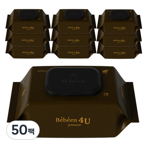 Bebeen 포유 프리미엄 물티슈 캡형 75gsm, 70매, 50팩