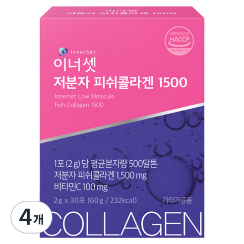 이너셋 저분자 피쉬콜라겐 1500 30p, 60g, 4개