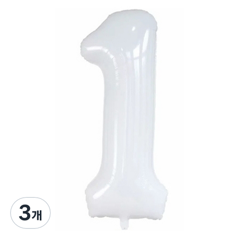 세컨드베스트 깔끔한 화이트 파티풍선 80cm, 숫자 1, 3개