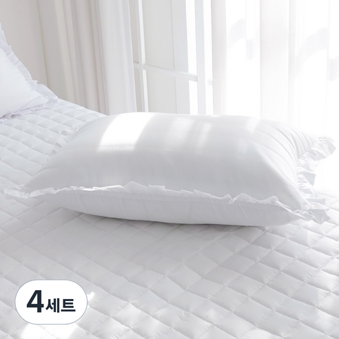 스코홈 국내 제조 순면 코튼소울 누빔 베개커버 + 솜 세트, 화이트, 4세트