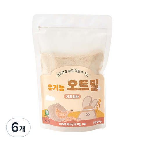 퍼기 유아용 이유식용 유기농 세척 오트밀 가루입자, 300g, 6개